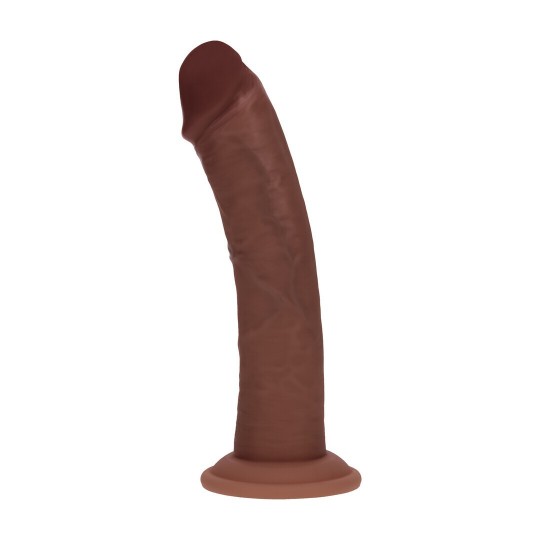 DUAL DENSITY SILICONE CURVED REALISTIC VIBRATING DILDO WITH SUCTION CUP - 8 / 20,3 CM - BROWN