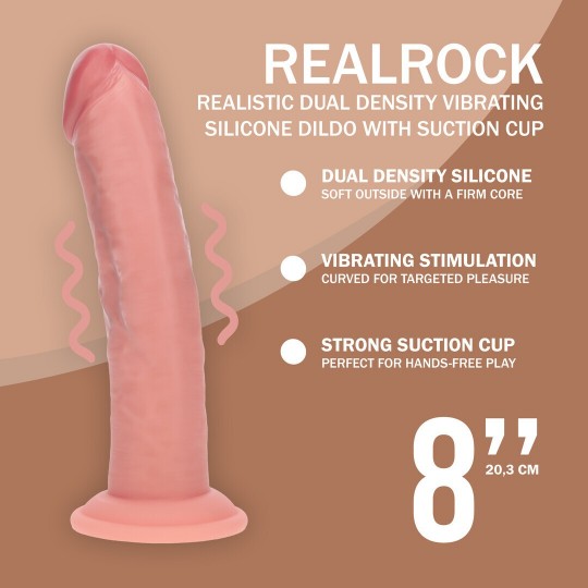 DUAL DENSITY SILICONE CURVED REALISTIC VIBRATING DILDO WITH SUCTION CUP - 8 / 20,3 CM - FLESH