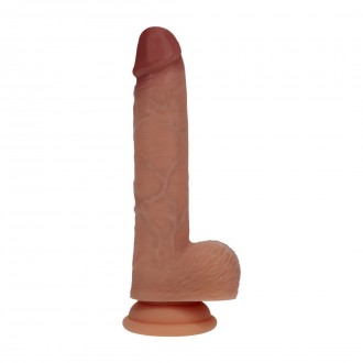 DUAL DENSITY SILICONE REALISTIC VIBRATING THRUSTING DILDO WITH BALLS - 7 / 17,8 CM - TAN