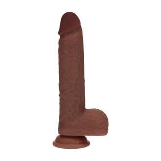 DUAL DENSITY SILICONE REALISTIC VIBRATING THRUSTING DILDO WITH BALLS - 8 / 20,3 CM - BROWN