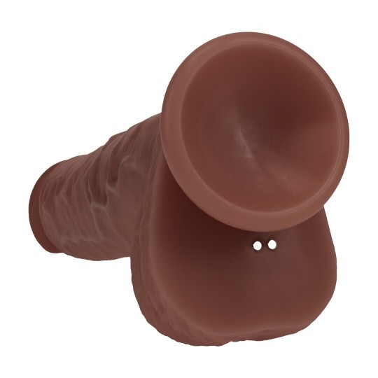 DUAL DENSITY SILICONE REALISTIC VIBRATING THRUSTING DILDO WITH BALLS - 8 / 20,3 CM - BROWN