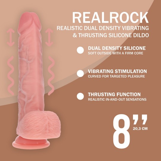 DUAL DENSITY SILICONE REALISTIC VIBRATING THRUSTING DILDO WITH BALLS - 8 / 20,3 CM - FLESH