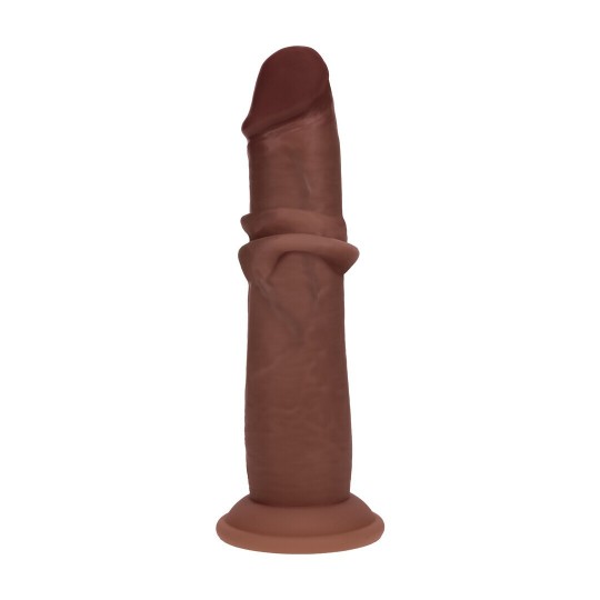 DUAL DENSITY SILICONE REALISTIC SLIDING SKIN DILDO - 6 / 15,5 CM - BROWN