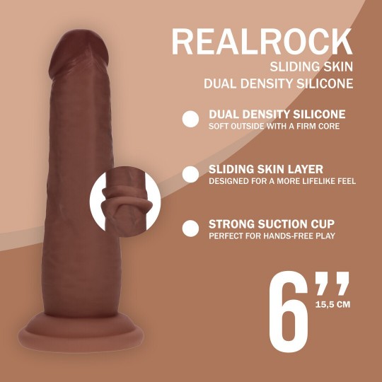 DUAL DENSITY SILICONE REALISTIC SLIDING SKIN DILDO - 6 / 15,5 CM - BROWN
