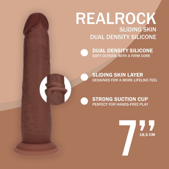 DUAL DENSITY SILICONE REALISTIC SLIDING SKIN DILDO - 7 / 18,5 CM - BROWN