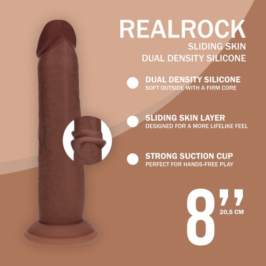 DUAL DENSITY SILICONE REALISTIC SLIDING SKIN DILDO - 8 / 20,5 CM - BROWN