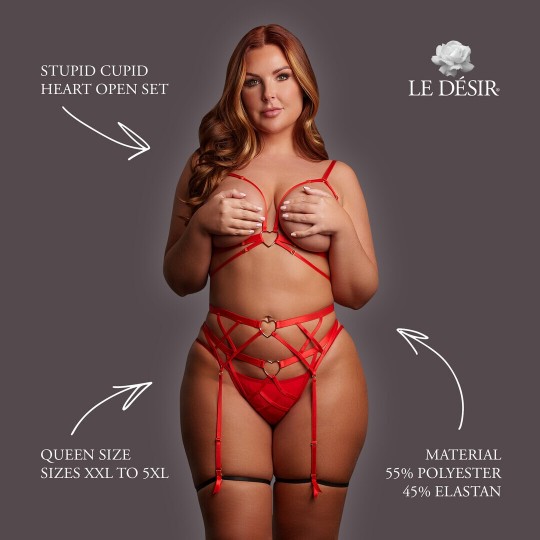 STUPID CUPID - HEART OPEN SET - QUEEN SIZE - RED