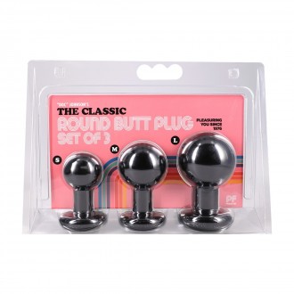 THE CLASSIC - ROUND BUTT PLUG - 3 PIECE SET - BLACK