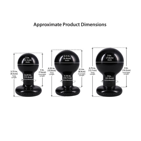 THE CLASSIC - ROUND BUTT PLUG - 3 PIECE SET - BLACK
