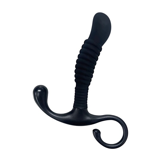 RIBBED SILICONE PROSTATE MASSAGER - BLACK