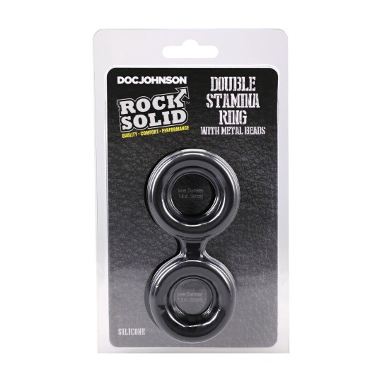 SILICONE DOUBLE STAMINA COCKRING WITH METAL BEADS - BLACK
