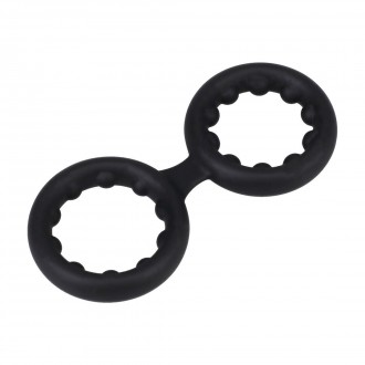 SILICONE DOUBLE STAMINA COCKRING WITH METAL BEADS - BLACK