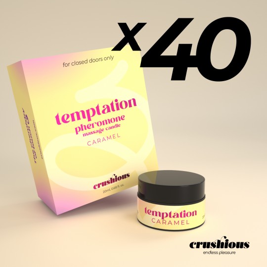 PACK DE 40 VELA DE MASSAGEM TEMPTATION COM FEROMONAS E AROMA DE CARAMELO 20ML CRUSHIOUS