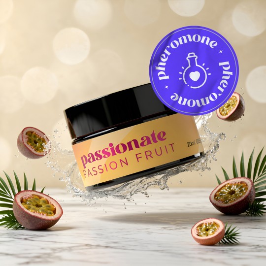 VELA DE MASSAGEM PASSIONATE COM FEROMONAS E AROMA A MARACUJÁ 20ML CRUSHIOUS