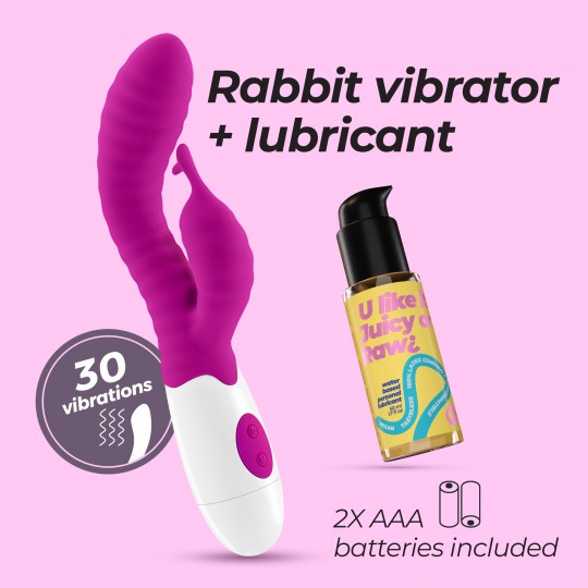 VIBRADOR CON ESTIMULADOR DE CLÍTORIS GUMMIE MORADO Y LUBRICANTE DE BASE AGUA INCLUIDO CRUSHIOUS