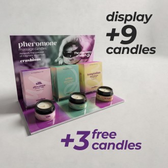 PACK DE EXPOSITOR PARA SILK, EDEN E TEMPTATION COM 9 VELAS DE MASSAGEM COM FEROMONAS + 3 VELAS GRÁTIS CRUSHIOUS