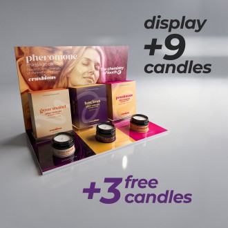 DISPLAY PACK FOR GOURMAND, LUSCIOUS AND PASSIONATE, INCLUDING 9 PHEROMONE MASSAGE CANDLES + 3 FREE CRUSHIOUS CANDLES