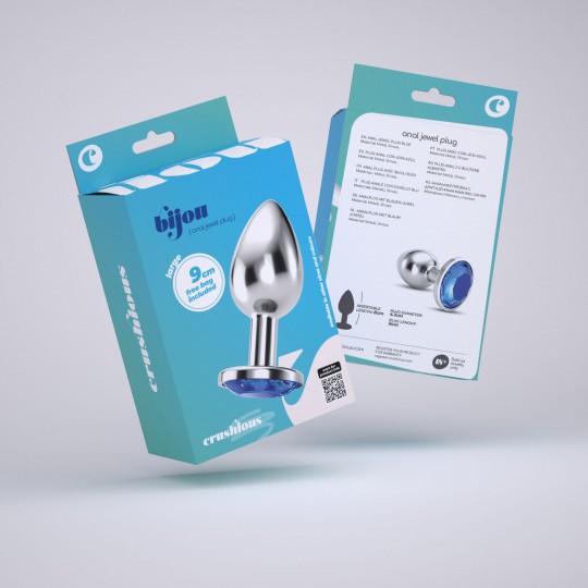 PLUG ANAL JOIA BIJOU AZUL GRANDE CRUSHIOUS COM BOLSA AVELUDADA GRÁTIS
