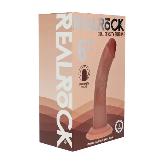 DUAL DENSITY SILICONE CURVED REALISTIC DILDO WITH SUCTION CUP - 6 / 15,5 CM - TAN