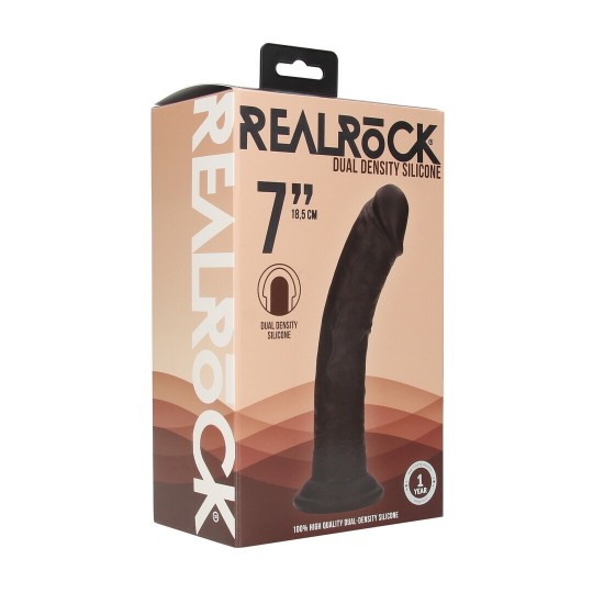 DUAL DENSITY SILICONE CURVED REALISTIC DILDO WITH SUCTION CUP - 7 / 18,5 CM - BLACK