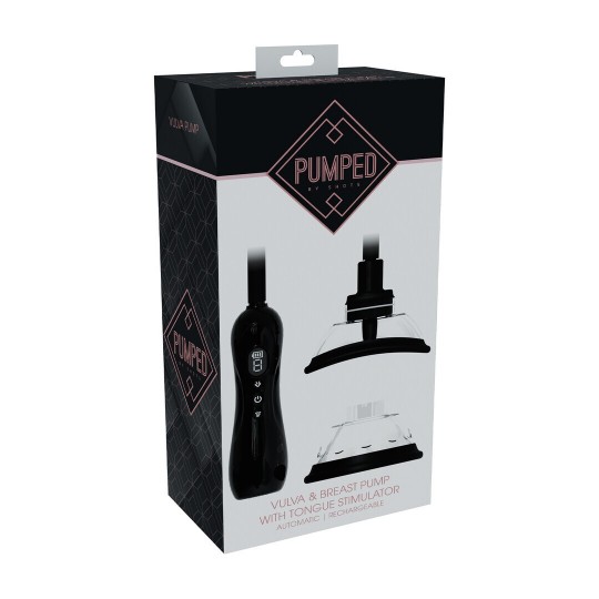 AUTOMATIC VAGINA AND BREAST PUMP WITH ROTATING AND VIBRATING TONGUE - BLACK