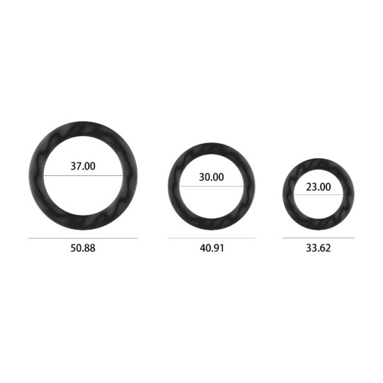 SILICONE COCK RING SET - 23 CM - 30 CM - 37 CM - BLACK