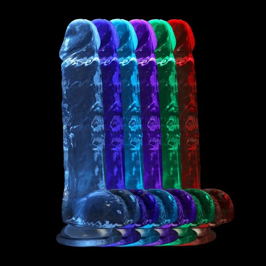 RECHARGEABLE LED DILDO WITH BALLS AND SUCTION CUP - 6 / 15 CM - TRANSPARENT