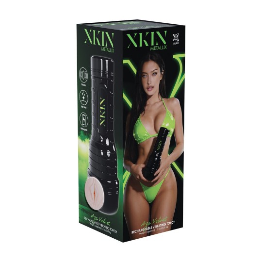 METALLIX - AZA VELVET - VIBRATING TORCH MASTURBATOR - PUSSY - 590G - BLACK/FLESH
