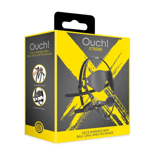 FACE HARNESS WITH BALL GAG AND FACEMASK - BLACK