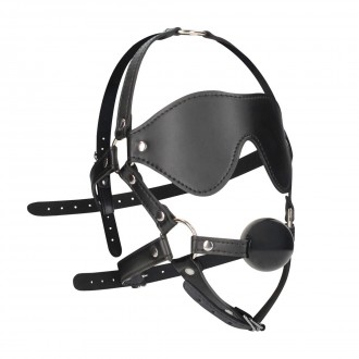 FACE HARNESS WITH BALL GAG AND FACEMASK - BLACK