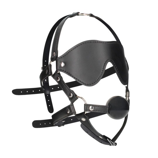 FACE HARNESS WITH BALL GAG AND FACEMASK - BLACK