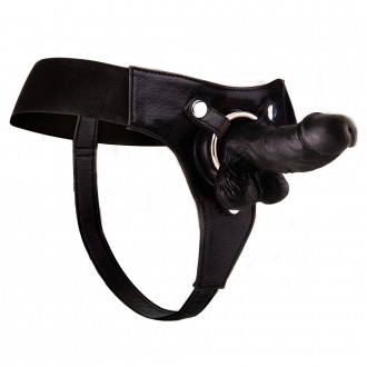 OUCH! REALISTIC LEATHER STRAP-ON 6 INCHES BLACK