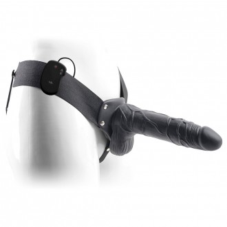 REAL RAPTURE AIR FEELING 8" HOLLOW VIBRATING STRAP-ON WITH SCROTUM BLACK