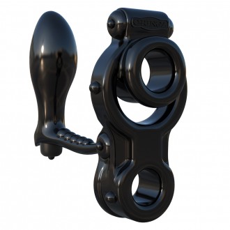 FANTASY C-RINGZ IRONMAN ASS-GASM BUTT PLUG WITH COCK AND TESTICLES RING BLACK