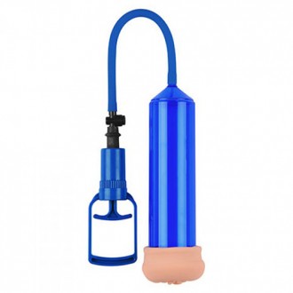 PUSH TOUCH SENSE PENIS PUMP WITH STROKER BLUE