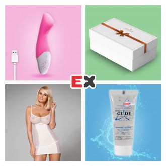 CAJA DE REGALO CON VIBRADOR RECARGABLE TOUCH SIDE MAGENTA Y OFERTA DE PICARDÍA 843-CHE L/XL + LUBRICANTE JUST GLIDE 20 ML