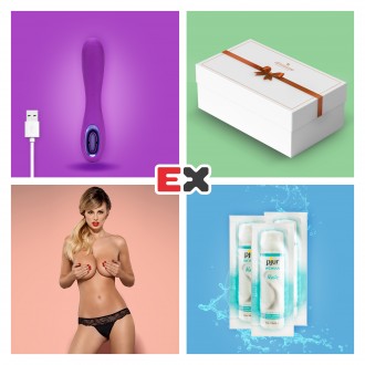 CAIXA PRESENTE COM VIBRADOR RECARREGÁVEL TUNDRA ROSE ROXO E OFERTA DE TANGA CHARMEA L/XL + 3 X LUBRIFICANTE PJUR WOMAN NUDE 2ML