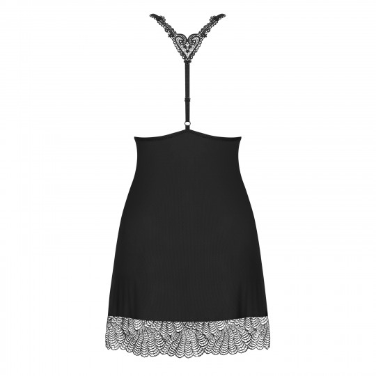 OBSESSIVE 8CHICCANTA CHEMISE AND THONG BLACK