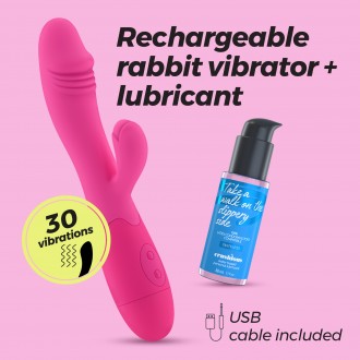 CRUSHIOUS JUPITER RECHARGEABLE RABBIT VIBRATOR HOT PINK WITH WATERBASED LUBRICANT INCLUDED
