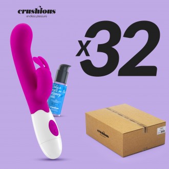 PACK DE 32 VIBRADOR CON ESTIMULADOR DE CLÍTORIS JIGGLIE Y LUBRICANTE DE BASE AGUA INCLUIDO CRUSHIOUS