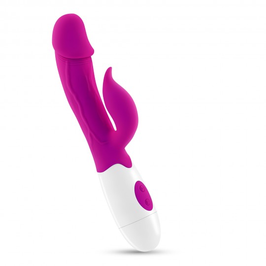 VIBRATORE CON STIMOLATORE CLITORIDE MOCHI VIOLA E LUBRIFICANTE A BASE D'ACQUA INCLUSO CRUSHIOUS