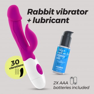 VIBRATORE CON STIMOLATORE CLITORIDE MOCHI VIOLA E LUBRIFICANTE A BASE D'ACQUA INCLUSO CRUSHIOUS