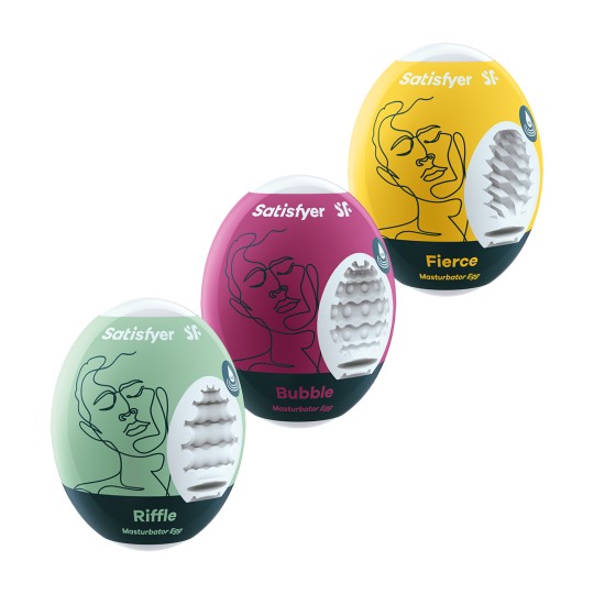 CONFEZIONE DA 3 MASTURBATORE MASTURBATORE UOVO RIFFLE, BOLLA E FEROCE SATISFYER