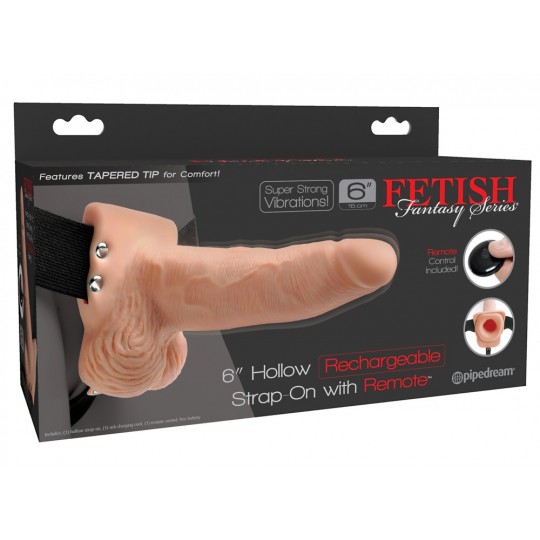 CABLAGGIO CON RICARICABILE HOLLOW DILDO 6 &quot; HOLLOW RICARICABILE STRAP - ON CON COMANDO FETISH FANTASY SERIE