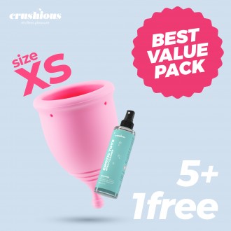 5 + 1 FREE CRUSHIOUS MINERVA XS MENSTRUAL CUP WITH POUCH AND TOY CLEANER 150 ML