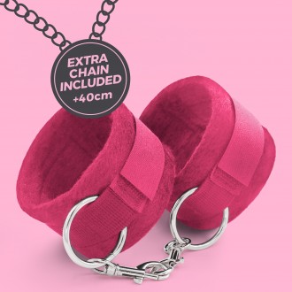 TOUGH LOVE VELCRO HANDCUFFS WITH EXTRA 40CM CHAIN CRUSHIOUS PINK