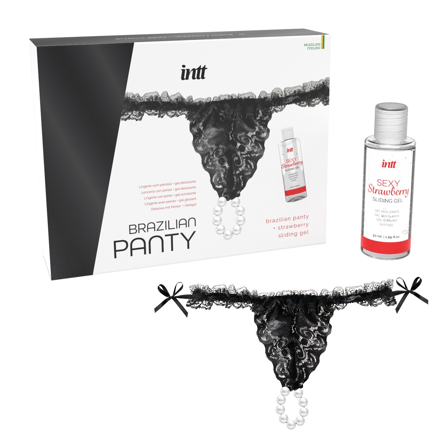 BRAZILIAN 50ML AND GEL PANTY SLIDING WITH INTT PEARLS BLACK
