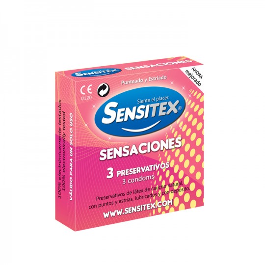 EXPOSITOR CON 48X3 PRESERVATIVOS SENSACIONES VEGANOS NATURALES SENSITEX