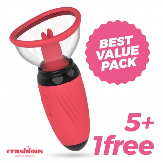 5 + 1 FREE CRUSHIOUS SCARLET VULVA PUMP RECHARGEABLE STIMULATOR