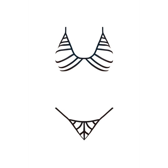 BRA AND G-STRING SET WITH STRAPS BLACK